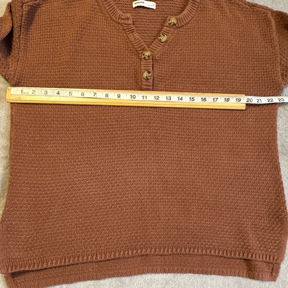 Sonoma Knit Sweater Women's Medium Brown Henley Earthy Clean Girl Cabin Rory - Picture 5 of 8